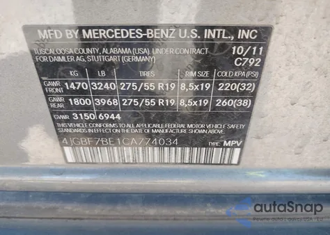 2012 Mercedes-Benz Gl 450 4Matic из США, поврежденный, VIN 4JGBF7BE1CA774034